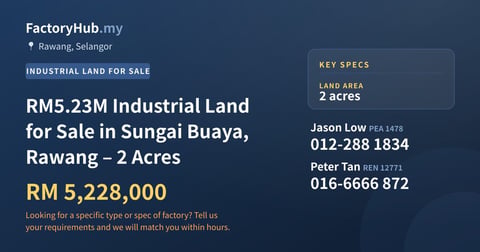 Land For Sale - RM5.23M Industrial Land for Sale in Sungai Buaya, Rawang – 2 Acres - Rawang, Selangor