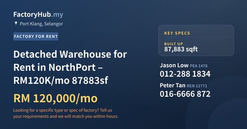 Factory For Rent - Detached Warehouse for Rent in NorthPort – RM120K/mo 87883sf - Port Klang, Selangor