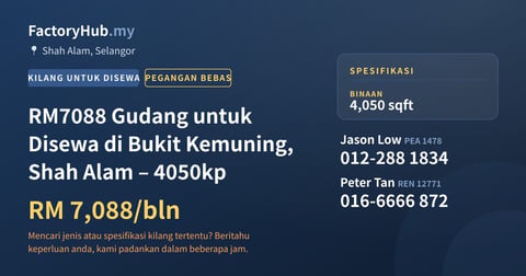 Kilang Untuk Disewa - RM7088 Gudang untuk Disewa di Bukit Kemuning, Shah Alam – 4050kp - Shah Alam, Selangor