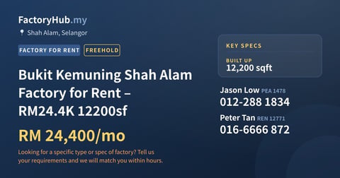 Factory For Rent - Bukit Kemuning Shah Alam Factory for Rent – RM24.4K 12200sf - Shah Alam, Selangor
