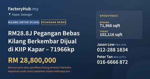 Kilang Untuk Dijual - RM28.8J Pegangan Bebas Kilang Berkembar Dijual di KIIP Kapar – 71966kp - Kapar, Selangor