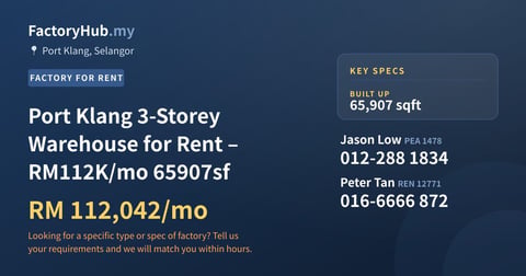 Factory For Rent - Port Klang 3-Storey Warehouse for Rent – RM112K/mo 65907sf - Port Klang, Selangor