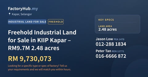 Land For Sale - Freehold Industrial Land for Sale in KIIP Kapar – RM9.7M 2.48 acres - Kapar, Selangor