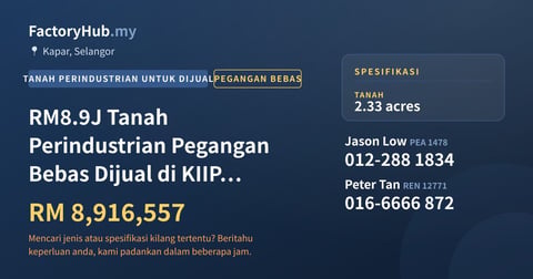 Tanah Untuk Dijual - RM8.9J Tanah Perindustrian Pegangan Bebas Dijual di KIIP Kapar - Kapar, Selangor