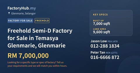 Factory For Sale - Freehold Semi-D Factory for Sale in Temasya Glenmarie, Glenmarie - Glenmarie, Selangor