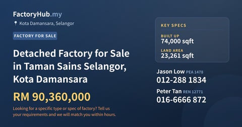 Factory For Sale - Detached Factory for Sale in Taman Sains Selangor, Kota Damansara - Kota Damansara, Selangor
