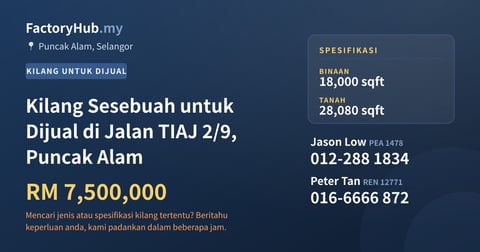 Kilang Untuk Dijual - Kilang Sesebuah untuk Dijual di Jalan TIAJ 2/9, Puncak Alam - Puncak Alam, Selangor