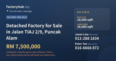 Factory For Sale - Detached Factory for Sale in Jalan TIAJ 2/9, Puncak Alam - Puncak Alam, Selangor