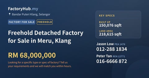 Factory For Sale - Freehold Detached Factory for Sale in Meru, Klang - Bandar Puteri Klang, Selangor