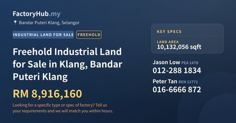 Land For Sale - Freehold Industrial Land for Sale in Klang, Bandar Puteri Klang - Bandar Puteri Klang, Selangor