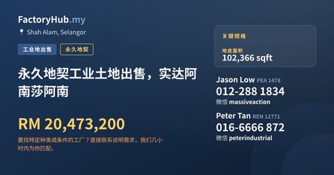 土地 出售 - 永久地契工业土地出售，实达阿南莎阿南 - Shah Alam, Selangor