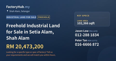 Land For Sale - Freehold Industrial Land for Sale in Setia Alam, Shah Alam - Shah Alam, Selangor