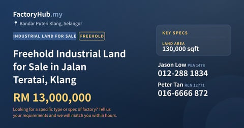 Land For Sale - Freehold Industrial Land for Sale in Jalan Teratai, Klang - Bandar Puteri Klang, Selangor