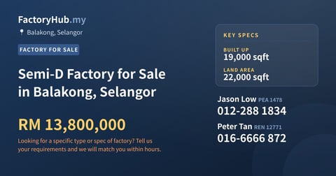 Factory For Sale - Semi-D Factory for Sale in Balakong, Selangor - Balakong, Selangor