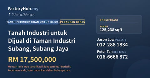 Tanah Untuk Dijual - Tanah Industri untuk Dijual di Taman Industri Subang, Subang Jaya - Subang, Selangor