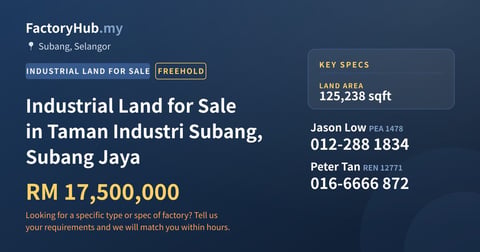 Land For Sale - Industrial Land for Sale in Taman Industri Subang, Subang Jaya - Subang, Selangor