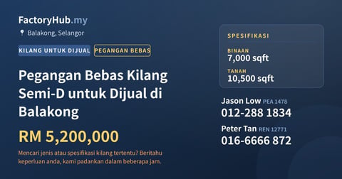 Kilang Untuk Dijual - Pegangan Bebas Kilang Semi-D untuk Dijual di Balakong - Balakong, Selangor