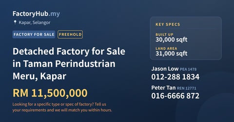 Factory For Sale - Detached Factory for Sale in Taman Perindustrian Meru, Kapar - Kapar, Selangor