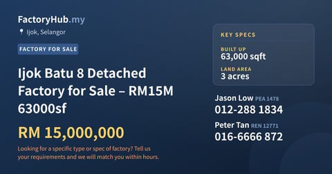 Factory For Sale - Ijok Batu 8 Detached Factory for Sale – RM15M 63000sf - Ijok, Selangor