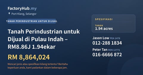 Tanah Untuk Dijual - Tanah Perindustrian untuk Dijual di Pulau Indah – RM8.86J 1.94ekar - Port Klang, Selangor