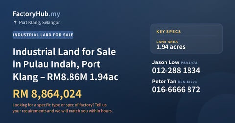 Land For Sale - Industrial Land for Sale in Pulau Indah, Port Klang – RM8.86M 1.94ac - Port Klang, Selangor