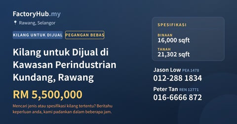 Kilang Untuk Dijual - Kilang untuk Dijual di Kawasan Perindustrian Kundang, Rawang - Rawang, Selangor