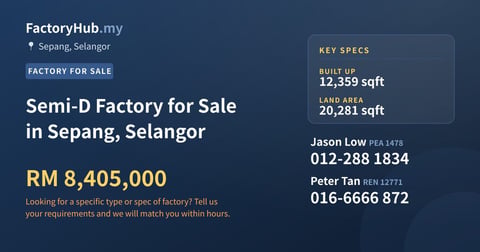 Factory For Sale - Semi-D Factory for Sale in Sepang, Selangor - Sepang, Selangor