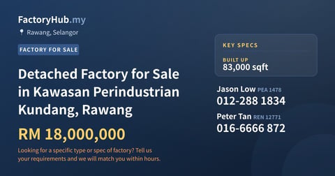 Factory For Sale - Detached Factory for Sale in Kawasan Perindustrian Kundang, Rawang - Rawang, Selangor