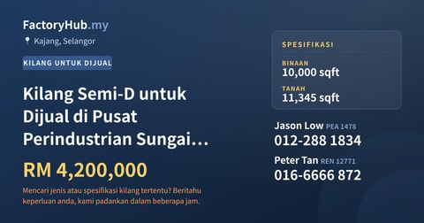 Kilang Untuk Dijual - Kilang Semi-D untuk Dijual di Pusat Perindustrian Sungai Chua, Kajang - Kajang, Selangor