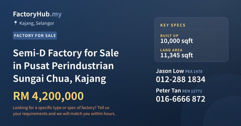 Factory For Sale - Semi-D Factory for Sale in Pusat Perindustrian Sungai Chua, Kajang - Kajang, Selangor