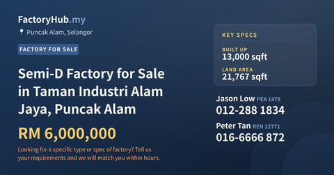 Factory For Sale - Semi-D Factory for Sale in Taman Industri Alam Jaya, Puncak Alam - Puncak Alam, Selangor