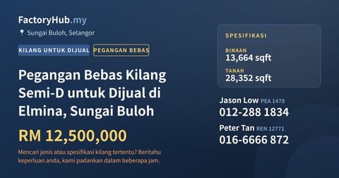 Kilang Untuk Dijual - Pegangan Bebas Kilang Semi-D untuk Dijual di Elmina, Sungai Buloh - Sungai Buloh, Selangor