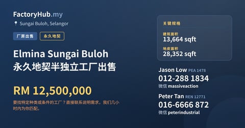 工厂 出售 - Elmina Sungai Buloh 永久地契半独立工厂出售 - Sungai Buloh, Selangor