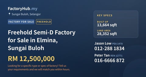 Factory For Sale - Freehold Semi-D Factory for Sale in Elmina, Sungai Buloh - Sungai Buloh, Selangor
