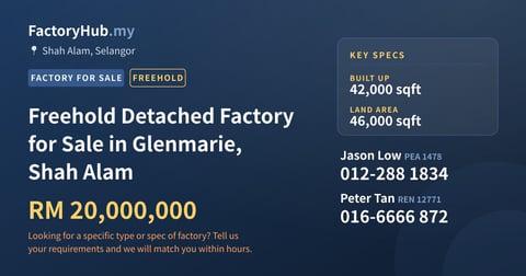 Factory For Sale - Freehold Detached Factory for Sale in Glenmarie, Shah Alam - Shah Alam, Selangor