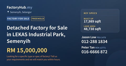 Factory For Sale - Detached Factory for Sale in LEKAS Industrial Park, Semenyih - Semenyih, Selangor
