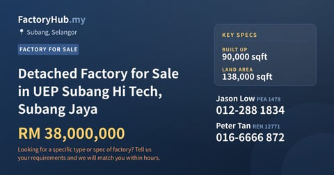 Factory For Sale - Detached Factory for Sale in UEP Subang Hi Tech, Subang Jaya - Subang, Selangor