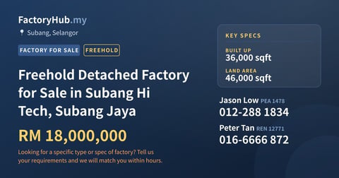 Factory For Sale - Freehold Detached Factory for Sale in Subang Hi Tech, Subang Jaya - Subang, Selangor