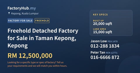Factory For Sale - Freehold Detached Factory for Sale in Taman Kepong, Kepong - Kepong, Kuala Lumpur