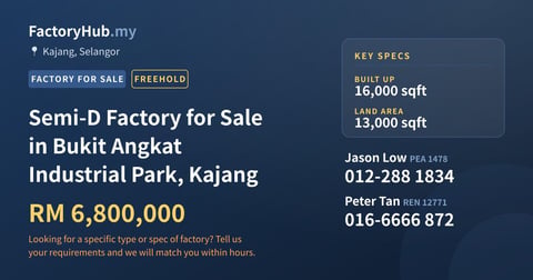 Factory For Sale - Semi-D Factory for Sale in Bukit Angkat Industrial Park, Kajang - Kajang, Selangor