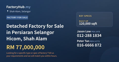 Factory For Sale - Detached Factory for Sale in Persiaran Selangor Hicom, Shah Alam - Shah Alam, Selangor