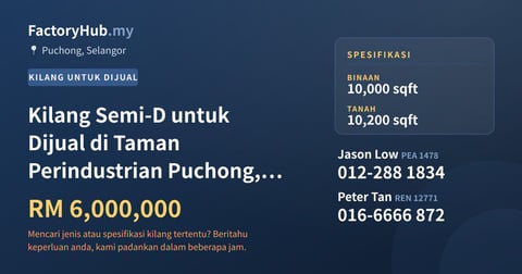 Kilang Untuk Dijual - Kilang Semi-D untuk Dijual di Taman Perindustrian Puchong, Puchong - Puchong, Selangor