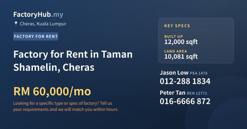 Factory For Rent - Factory for Rent in Taman Shamelin, Cheras - Cheras, Kuala Lumpur