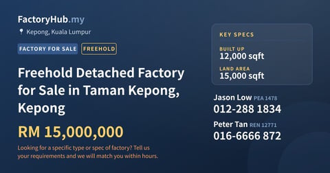 Factory For Sale - Freehold Detached Factory for Sale in Taman Kepong, Kepong - Kepong, Kuala Lumpur