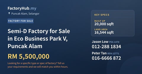 Factory For Sale - Semi-D Factory for Sale in Eco Business Park V, Puncak Alam - Puncak Alam, Selangor