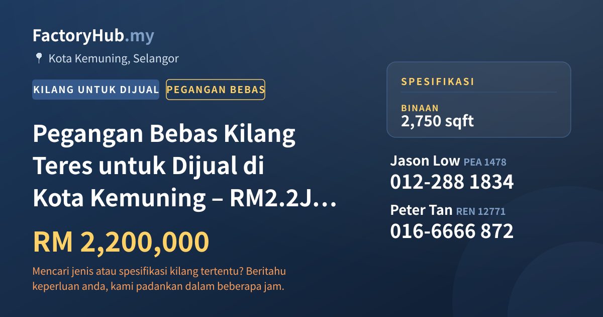 Kilang Untuk Dijual - Pegangan Bebas Kilang Teres untuk Dijual di Kota Kemuning – RM2.2J 2750kp - Kota Kemuning, Selangor