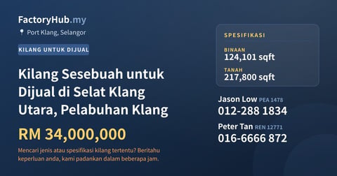 Kilang Untuk Dijual - Kilang Sesebuah untuk Dijual di Selat Klang Utara, Pelabuhan Klang - Port Klang, Selangor