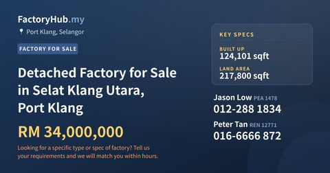 Factory For Sale - Detached Factory for Sale in Selat Klang Utara, Port Klang - Port Klang, Selangor