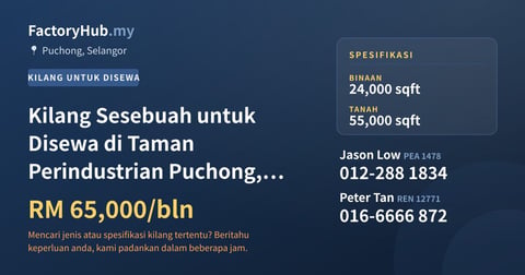 Kilang Untuk Disewa - Kilang Sesebuah untuk Disewa di Taman Perindustrian Puchong, Puchong - Puchong, Selangor