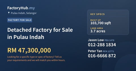 Factory For Sale - Detached Factory for Sale in Pulau Indah - Pulau Indah, Selangor